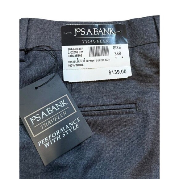 Jos A Bank Suit Separate Dress Pant Trousers Unhemmed Mens Size 38 Gray Unhemmed - Picture 2 of 8